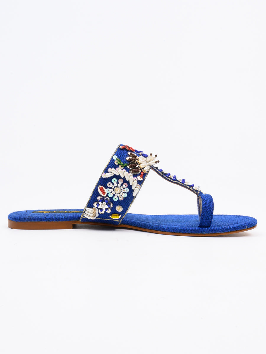 Blue Fancy Kolhapuri Chappal