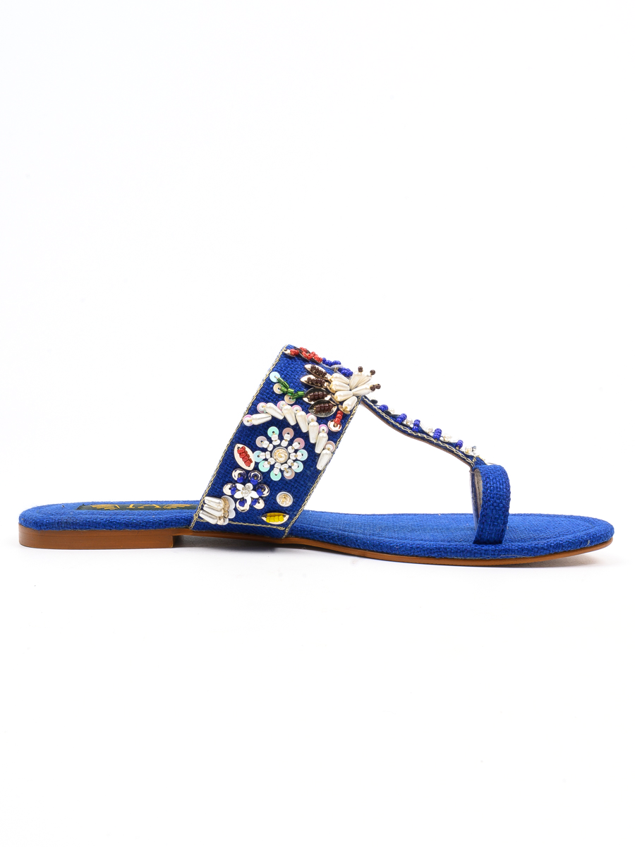 Blue Fancy Kolhapuri Chappal