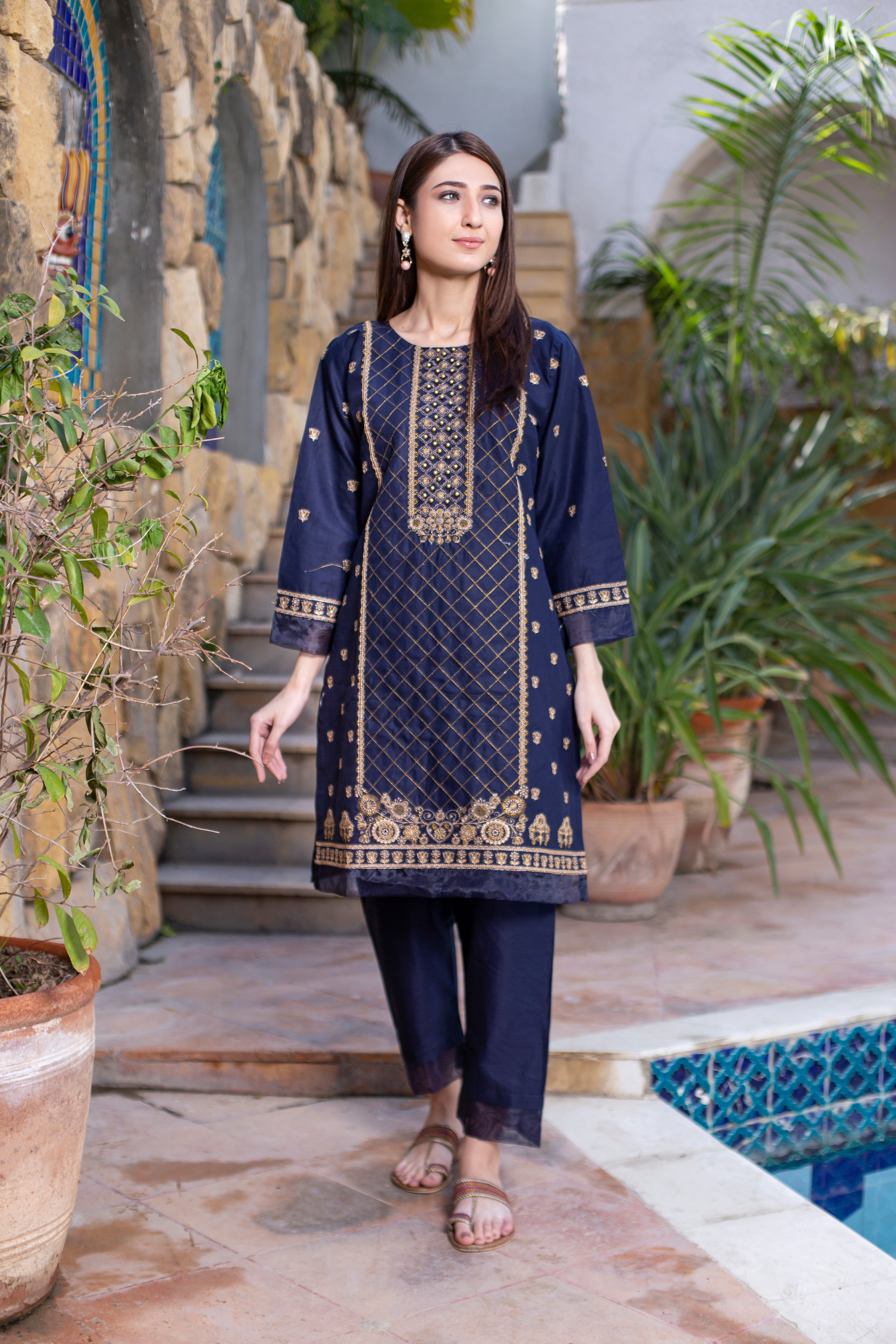 2 Pc embroidered cotton-KUW-10050