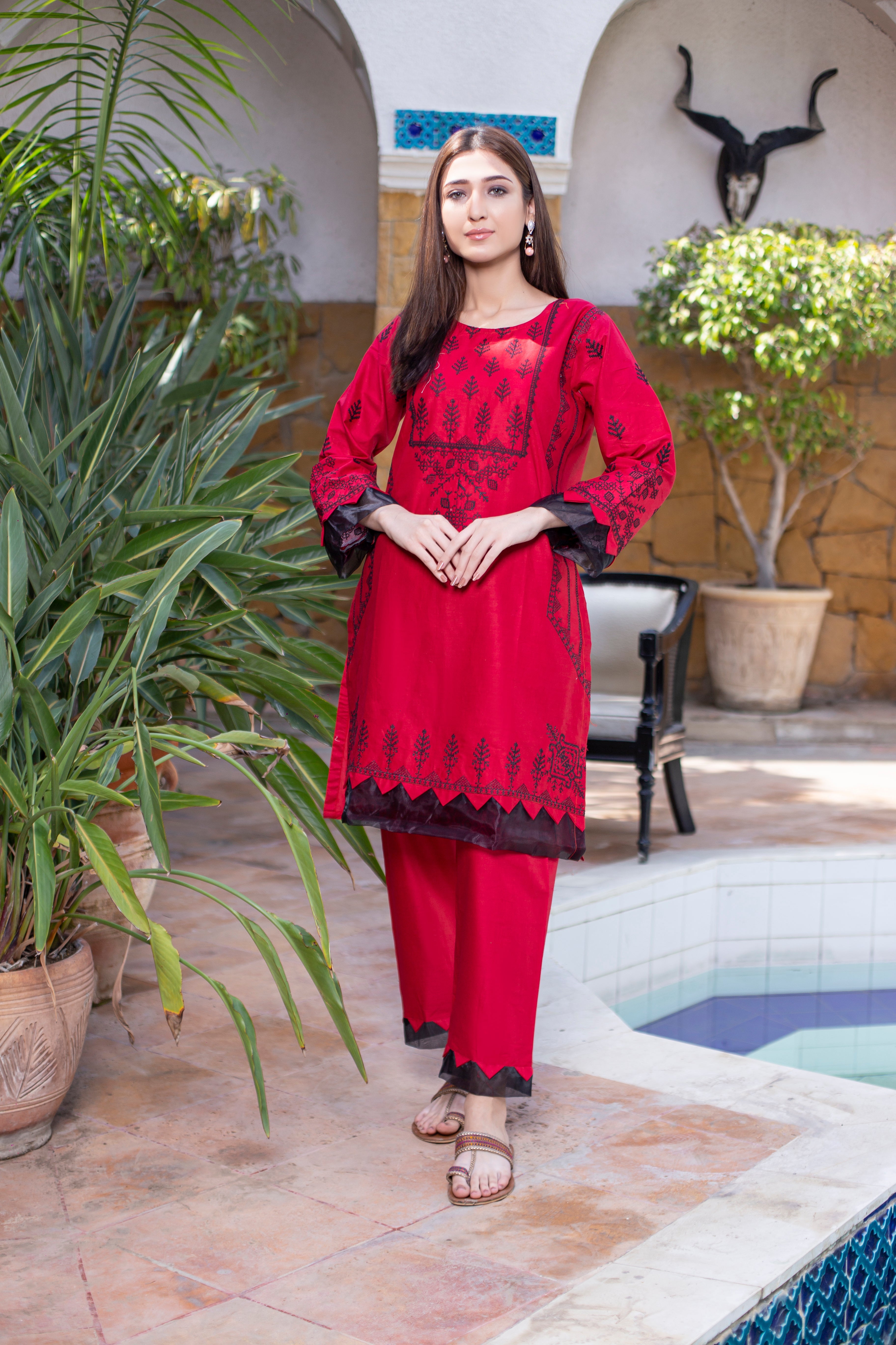 2 Pc embroidered cotton-KUW-10051