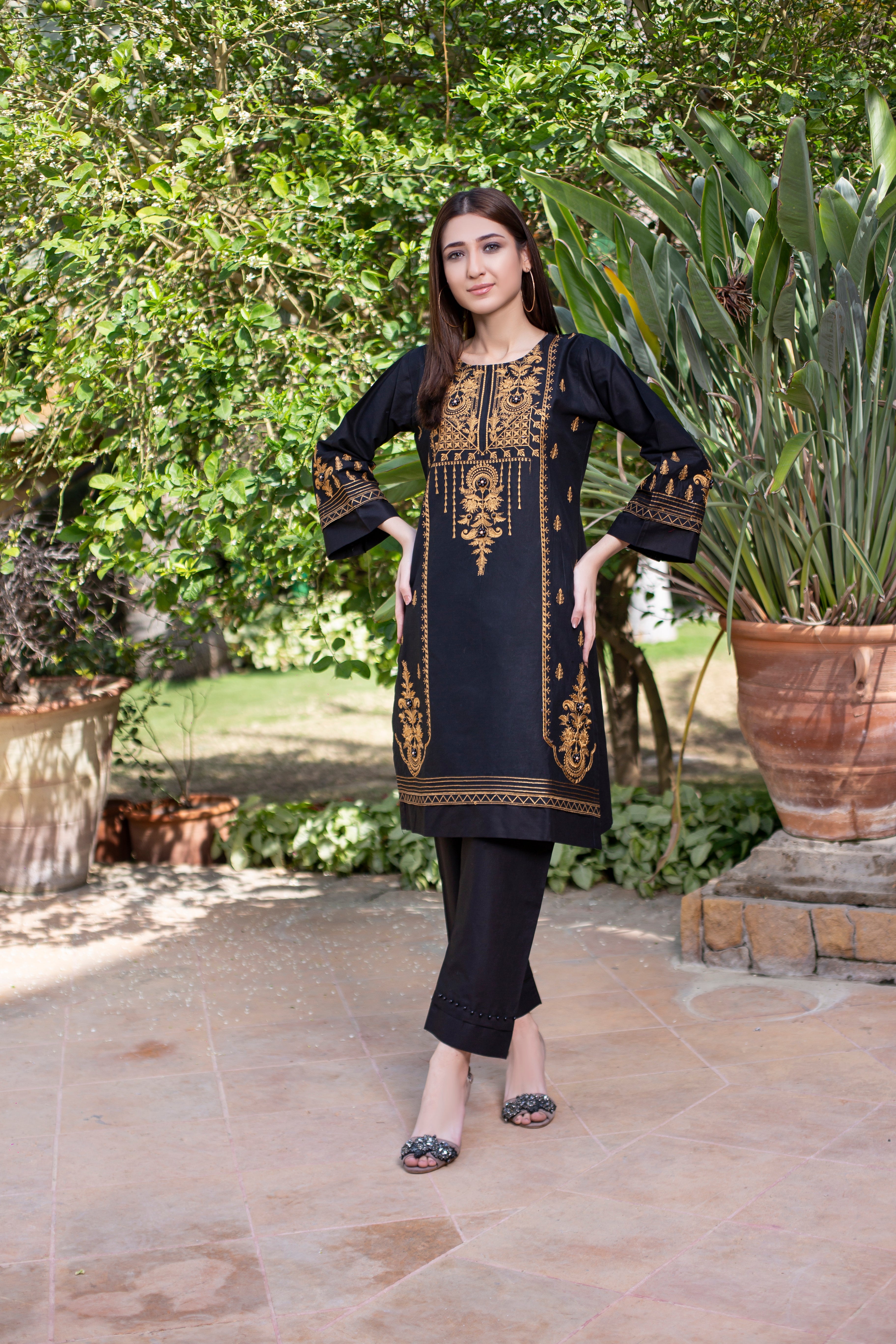 2 Pc embroidered cotton-KUW-10053