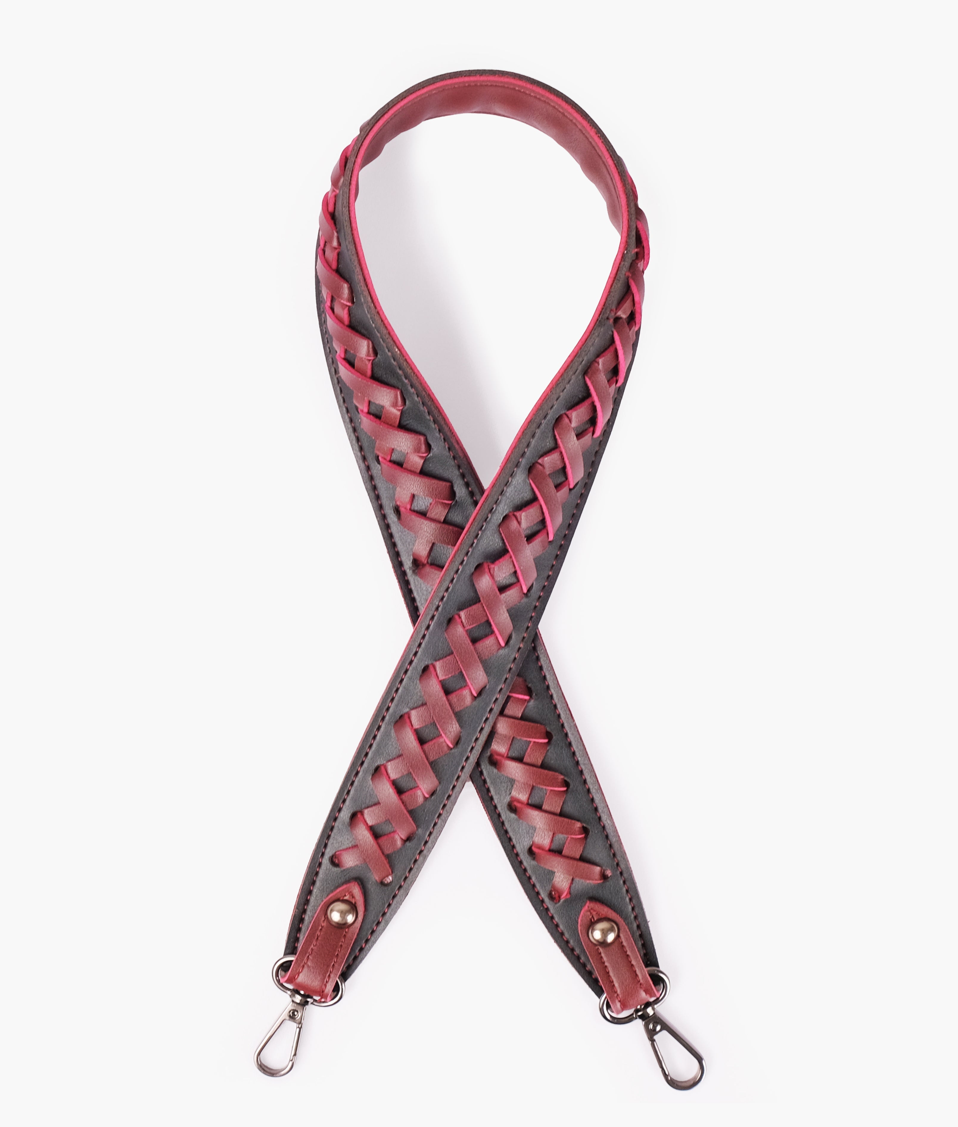 Black and burgundy zig-zag weave strap add-on
