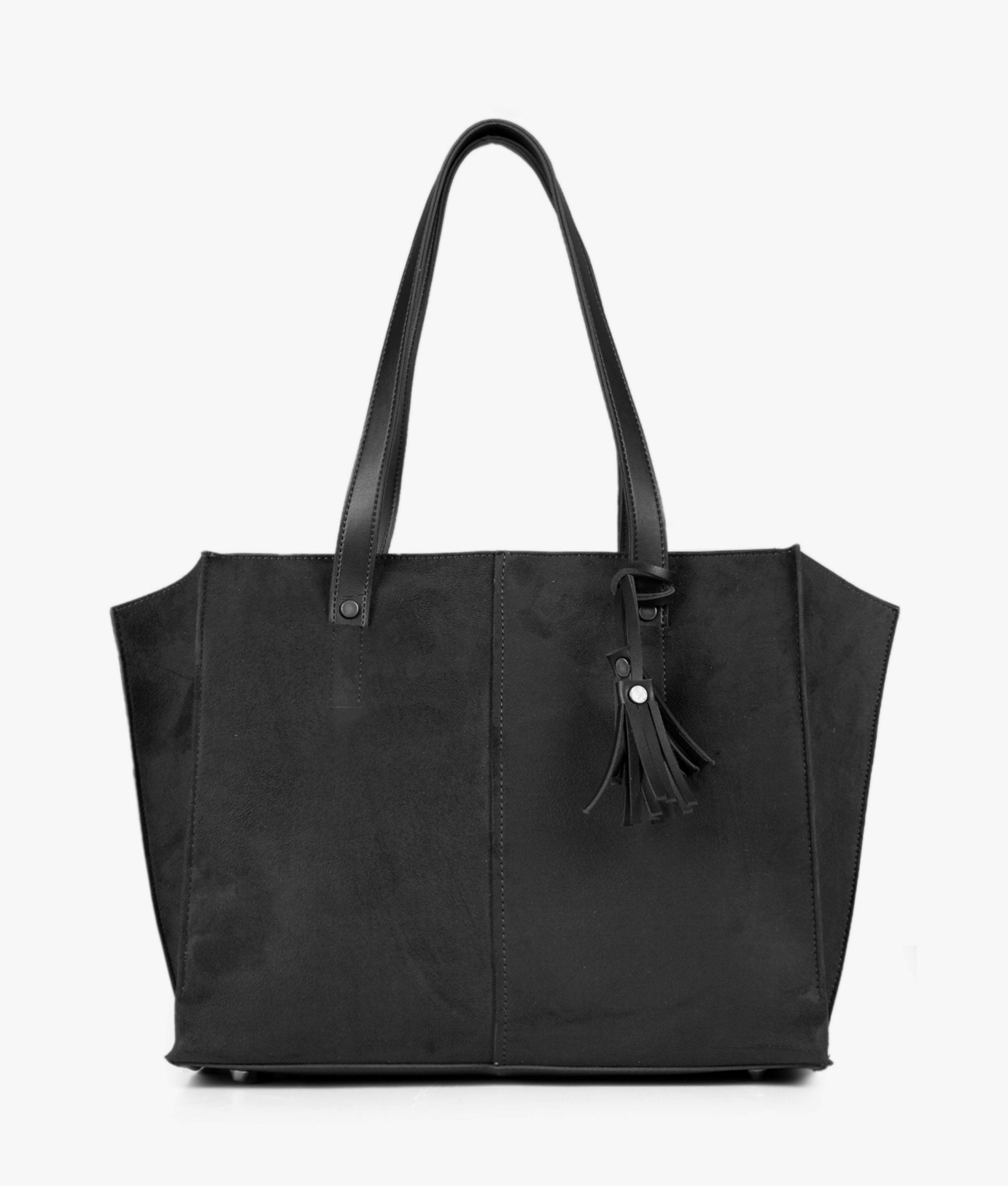 Black suede over the shoulder tote bag