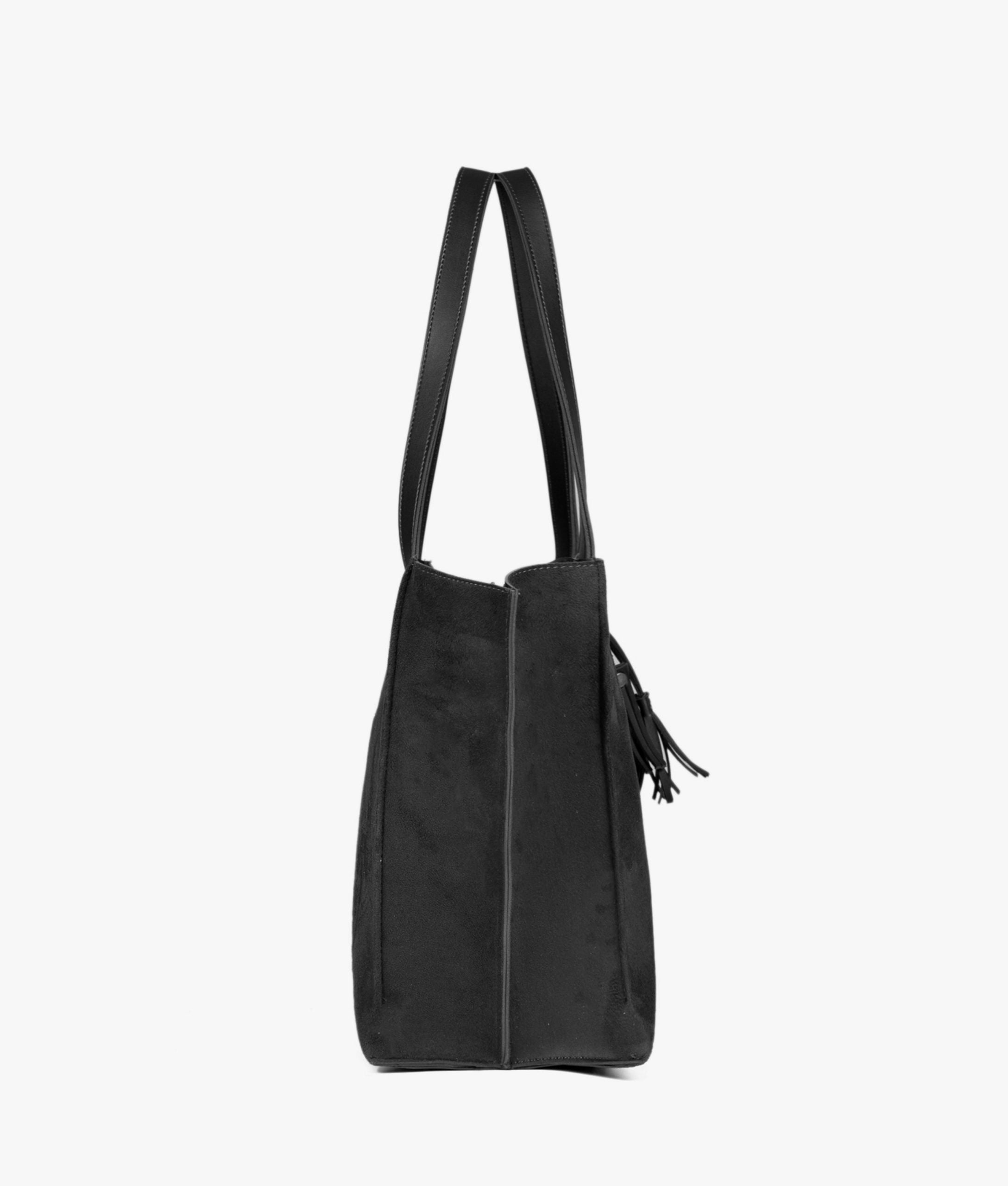 Black suede over the shoulder tote bag